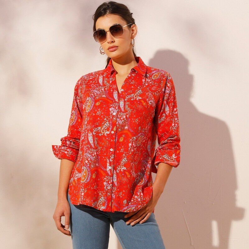 Košeľová blúzka s potlačou červená/fialová 036 Blancheporte 50384287