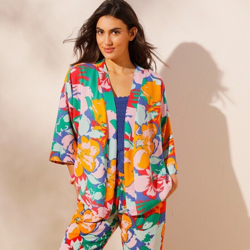 Kimono s potlačou kvetín modrá/zelená 038 Blancheporte 50384382