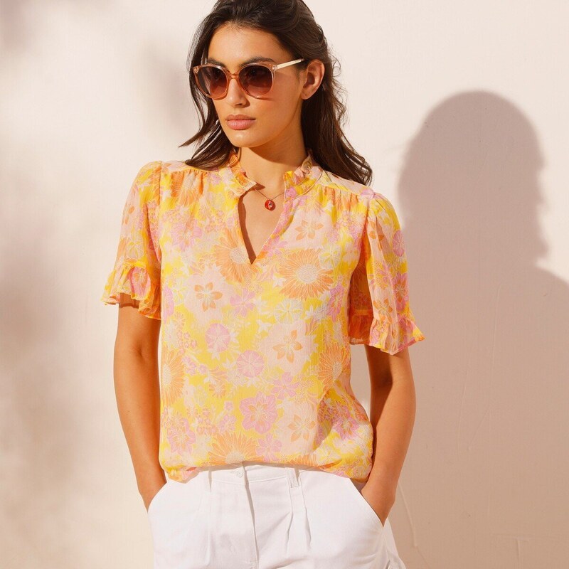 Blúzka s potlačou, recyklovaný polyester žltá/ružová 046 Blancheporte 50384388