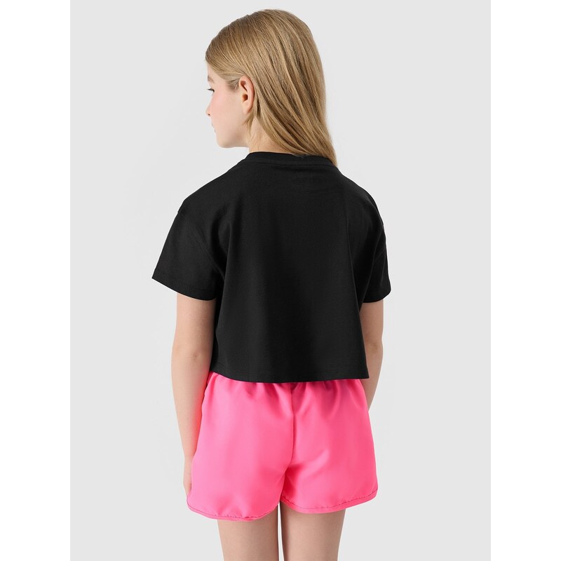 4F Dievčenské crop-top tričko s potlačou - čierne
