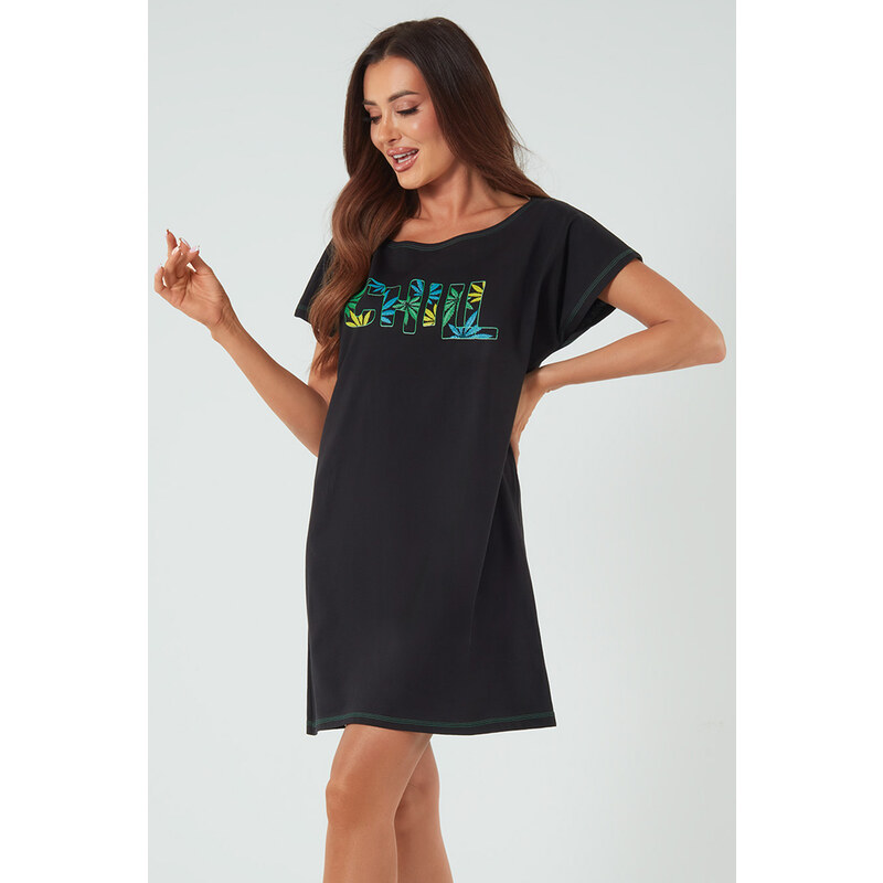 Italian Fashion Dámska nočná košeľa Chill čierna, Farba čierna 50389142