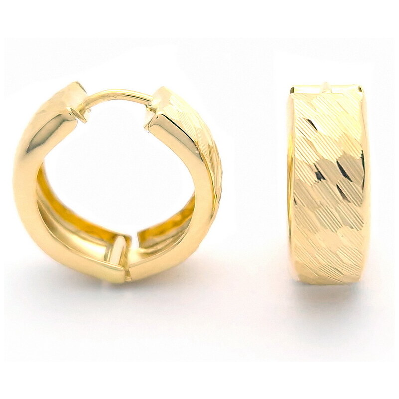 Šperk Holíč Gravírované kruhové zlaté náušnice 13mm, 2,75 g, 14k