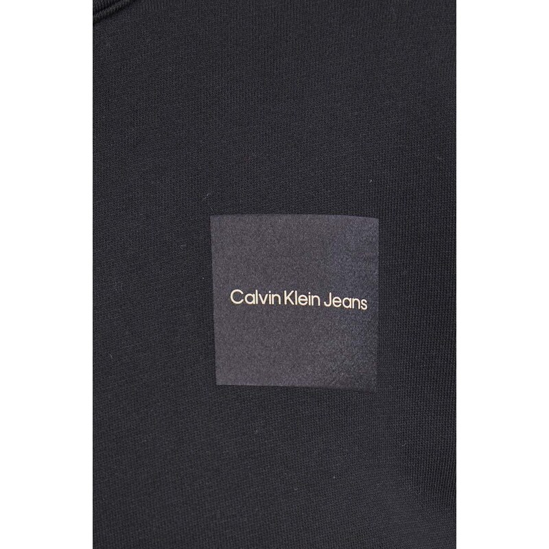 Bavlnená mikina Calvin Klein Jeans dámska,čierna farba,s kapucňou,s potlačou,J20J223087