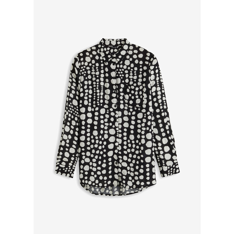 bonprix Potlačená dlhá blúzka z padavej viskózy, farba čierna 44735975