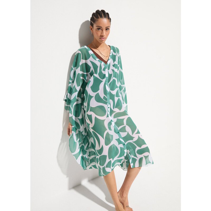 bonprix Šifónové plážové kaftanové šaty, farba zelená