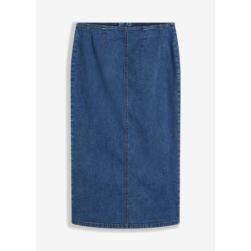 bonprix Džínsová sukňa s rozparkom, farba modrá, rozm. 38