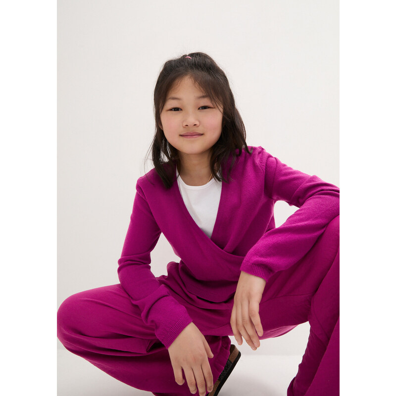bonprix Pletený sveter, dievčenské, zavinovacie, farba fialová