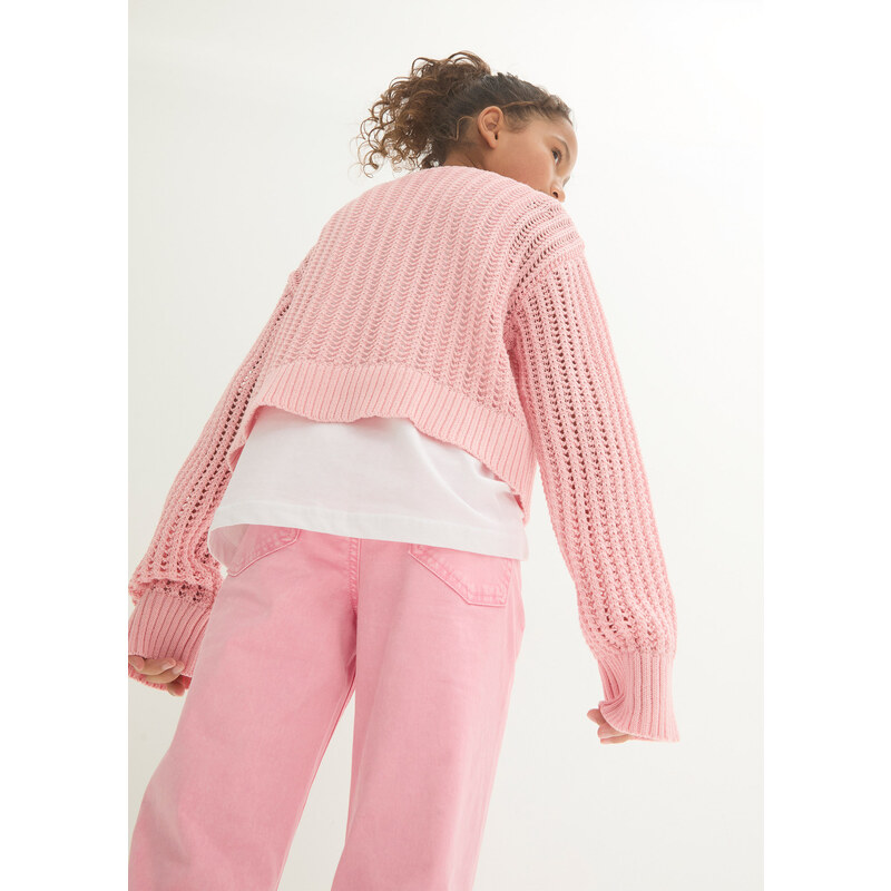 bonprix Dievčenský pletený pulóver, farba ružová