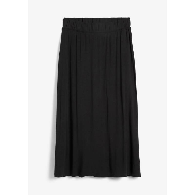 bonprix Džersejová sukňa s vreckami, midi dĺžka, farba čierna, rozm. 40/42