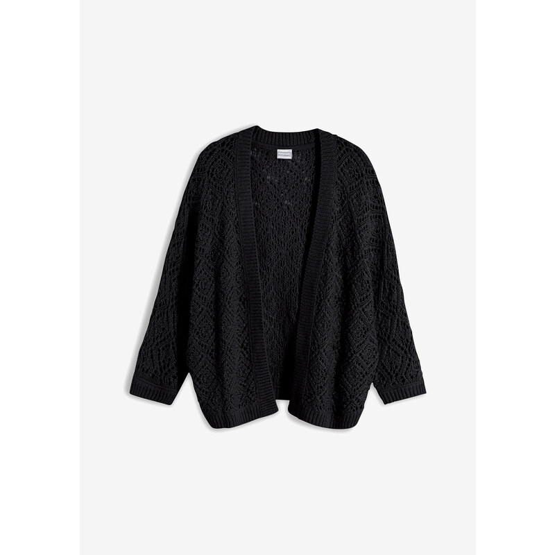 bonprix Pletený ažúrový sveter, farba čierna 50408424