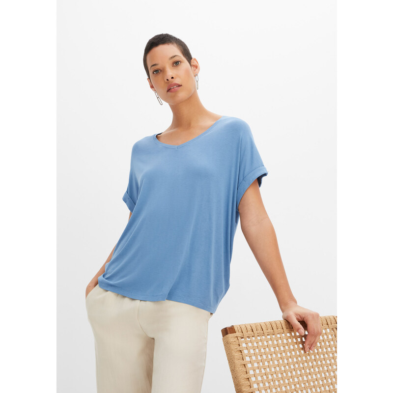 bonprix Tričko z padavého viskózového mixu, farba modrá 50407998