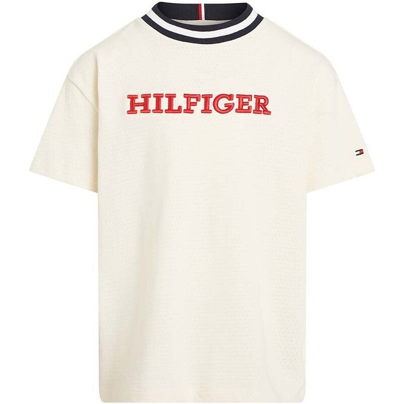 Detské tričko Tommy Hilfiger béžová farba, s potlačou