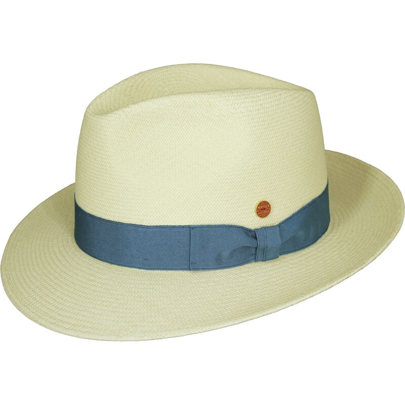 Luxusný panamský klobúk so svetlomodrou stuhou - Fedora klobúk - ručne pletený, UV faktor 80 - ekvádorská panama Cuenca - Mayser William