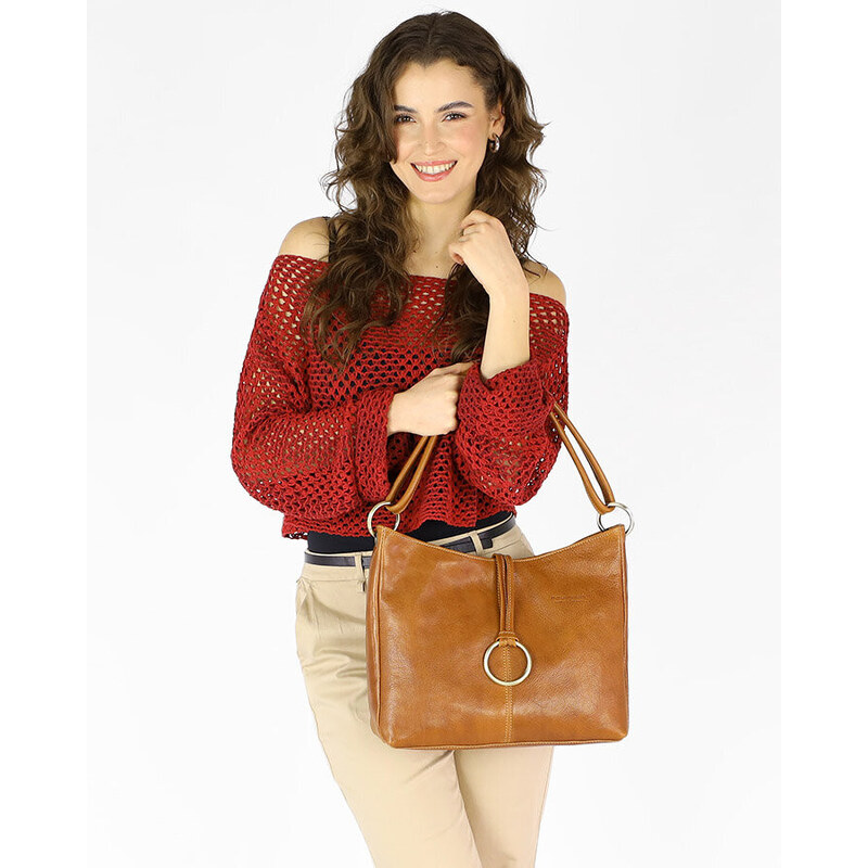 MARCO MAZZINI Klasická prémiová kožená kabelka | camel 416a 50000808