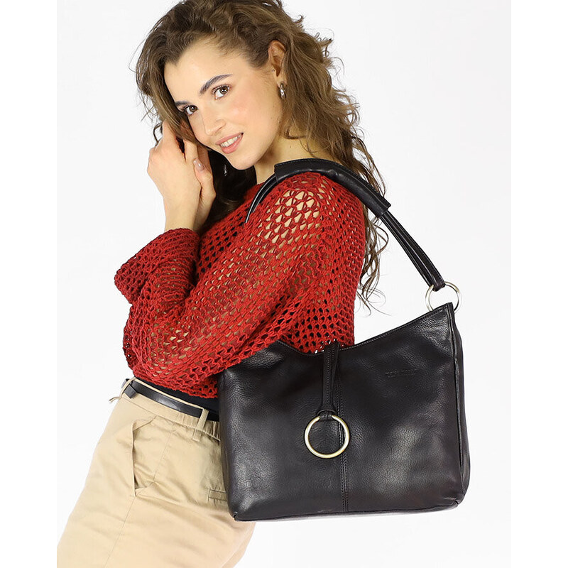 MARCO MAZZINI Klasická prémiová kožená kabelka | čierna 416c 50000810