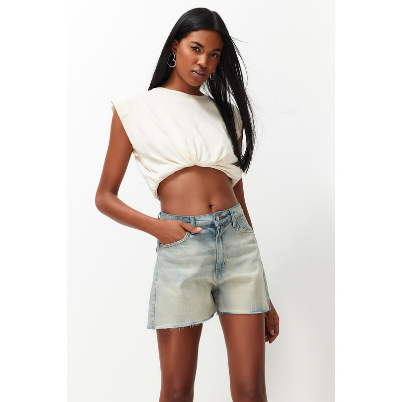 Trendyol Blue Wash Effect Denim Shorts & Bermuda 53195692
