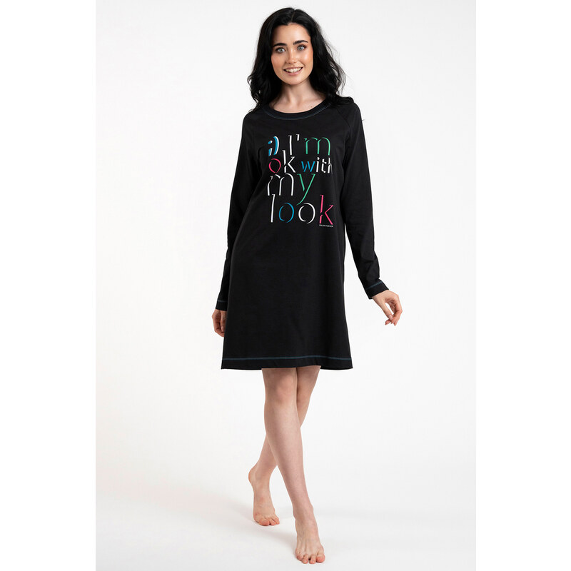 Italian Fashion Dámska bavlnená nočná košeľa Olza čierna, Farba čierna 50457040