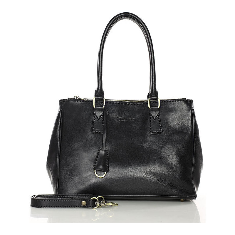 MARCO MAZZINI Prémiová dvojkomorová kožená kabelka | čierna 417c 50488683