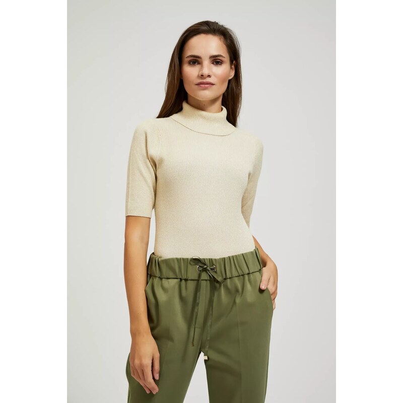 Marisse Turtleneck Sweater Decorated With Pearl Metallic Thread 50542606