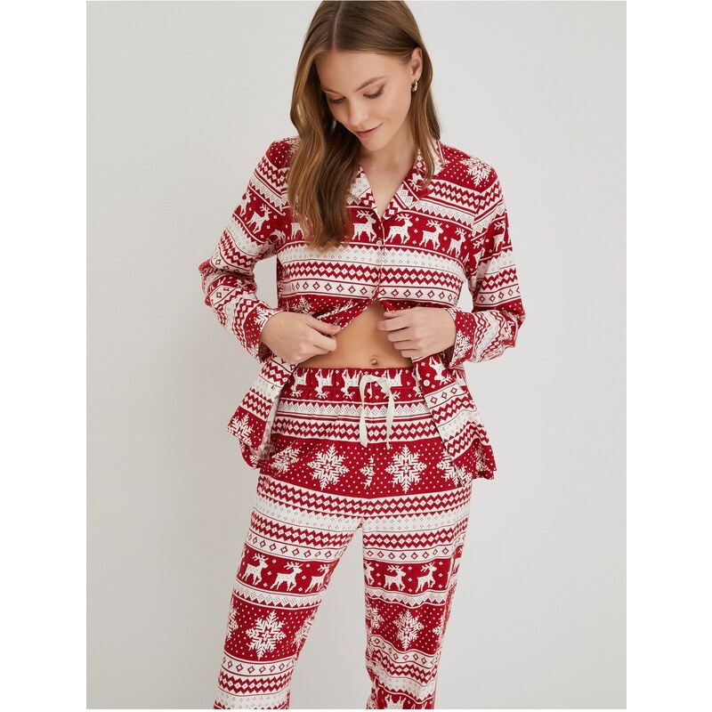 Koton Christmas Themed Pajama Top Long Sleeve Crew Neck