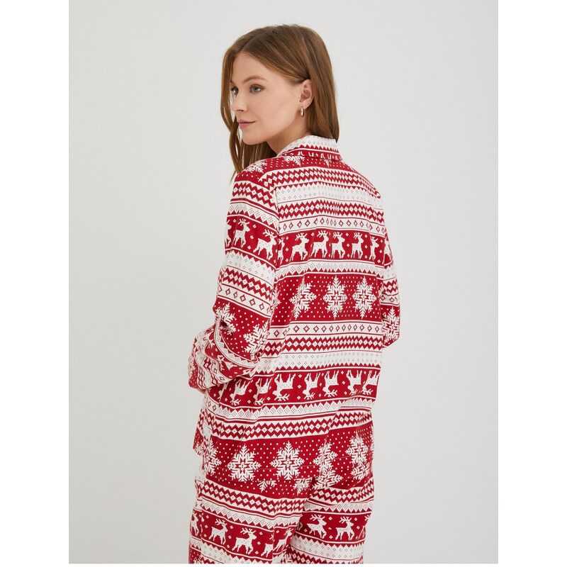 Koton Christmas Themed Pajama Top Long Sleeve Crew Neck