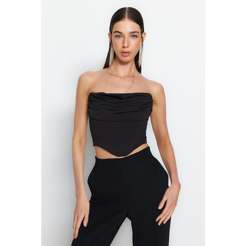 Trendyol Black Crop Lined Corset Detailed Knitted Bustier 50578319