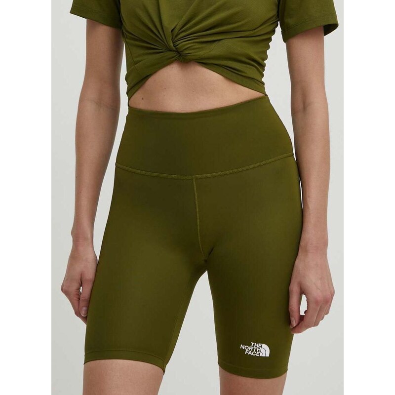 Športové krátke nohavice The North Face dámske, zelená farba, jednofarebné, vysoký pás, NF0A87JUPIB1