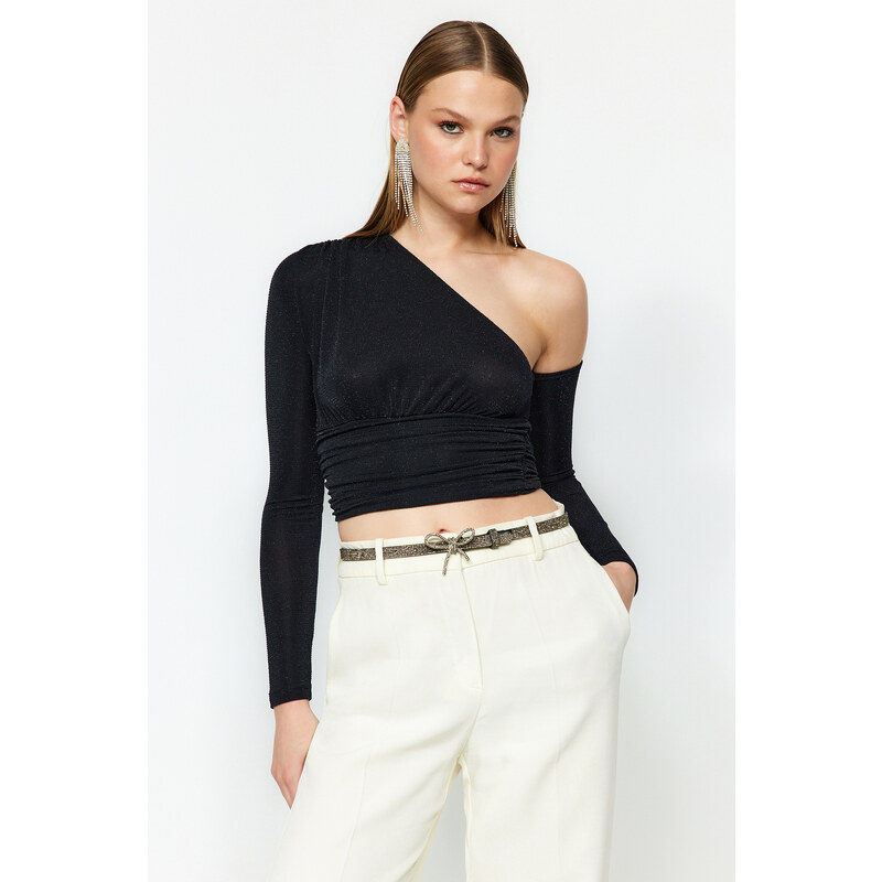 Trendyol Čierny Trblietavý Strieborný Pletený Bustier 65531053