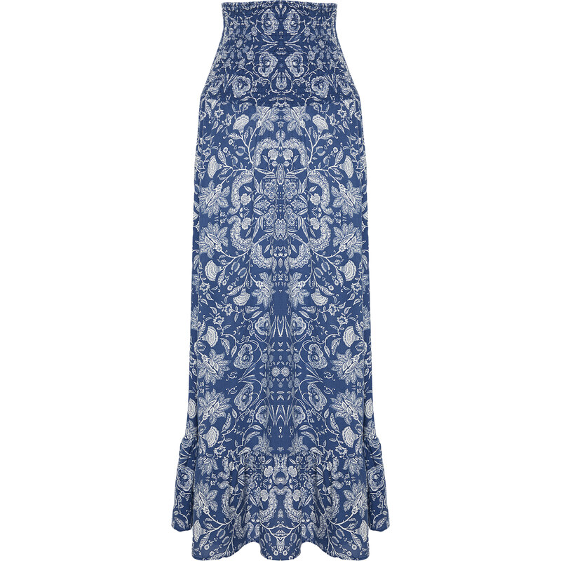Trendyol Collection Námornícka modrá sukňa Midi tkaná s kvetinovou potlačou
