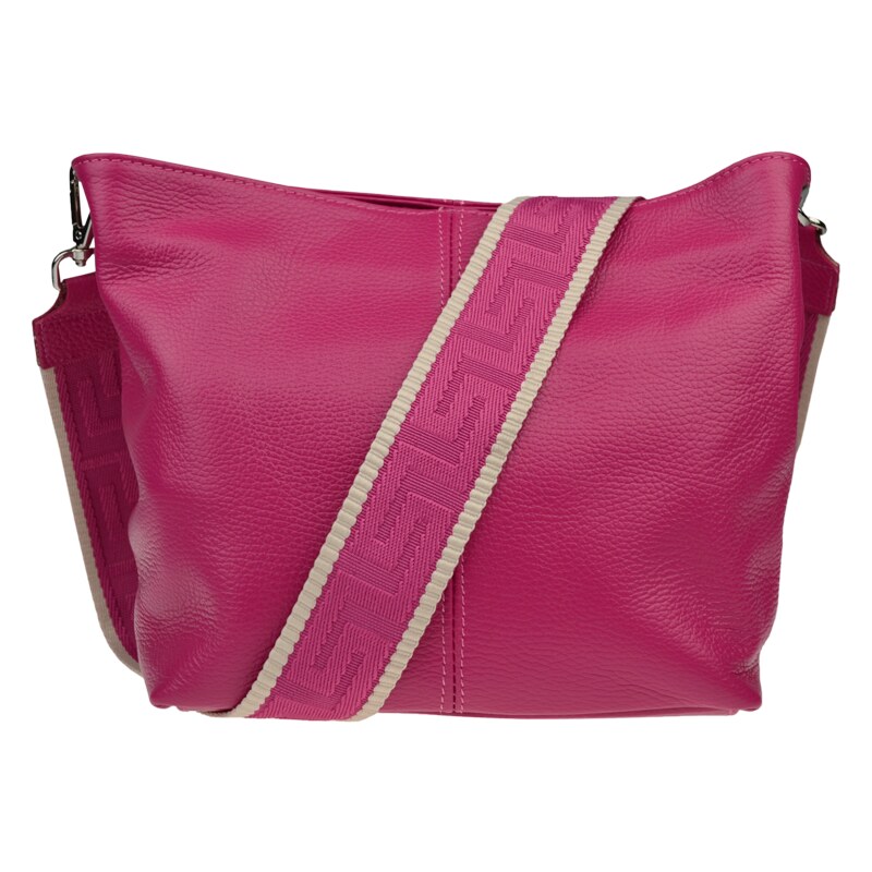 Ružová kožená talianska crossbody kabelka Prisca Fuxia Scura s 50693388