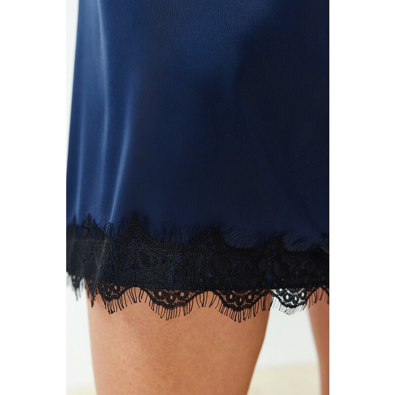 Trendyol Curve Navy Blue Satin Midi Length Lace Woven Skirt