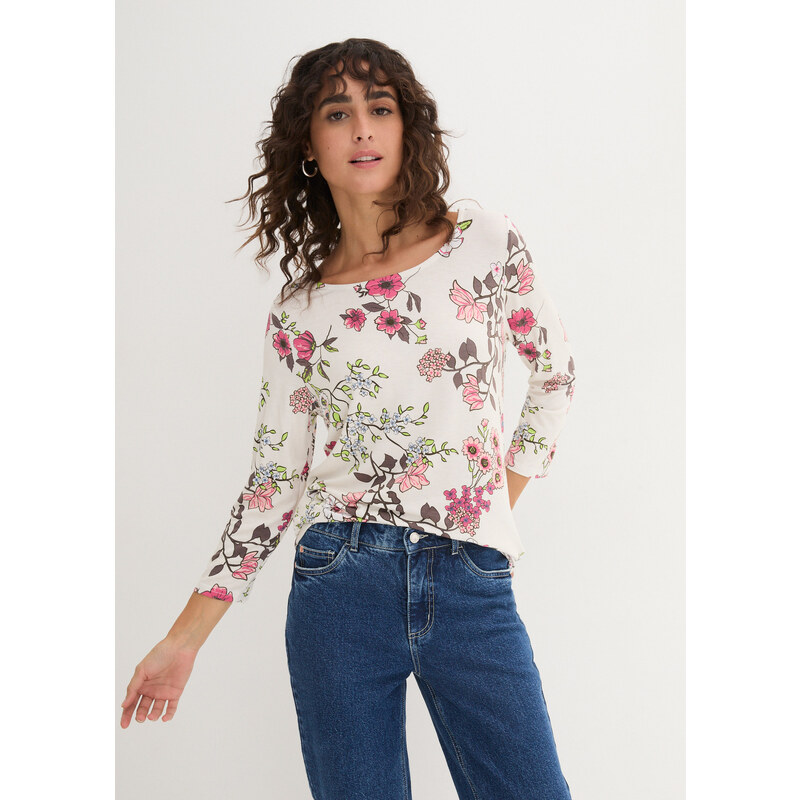 bonprix Tričko s kvetovanou potlačou, farba biela 44789403