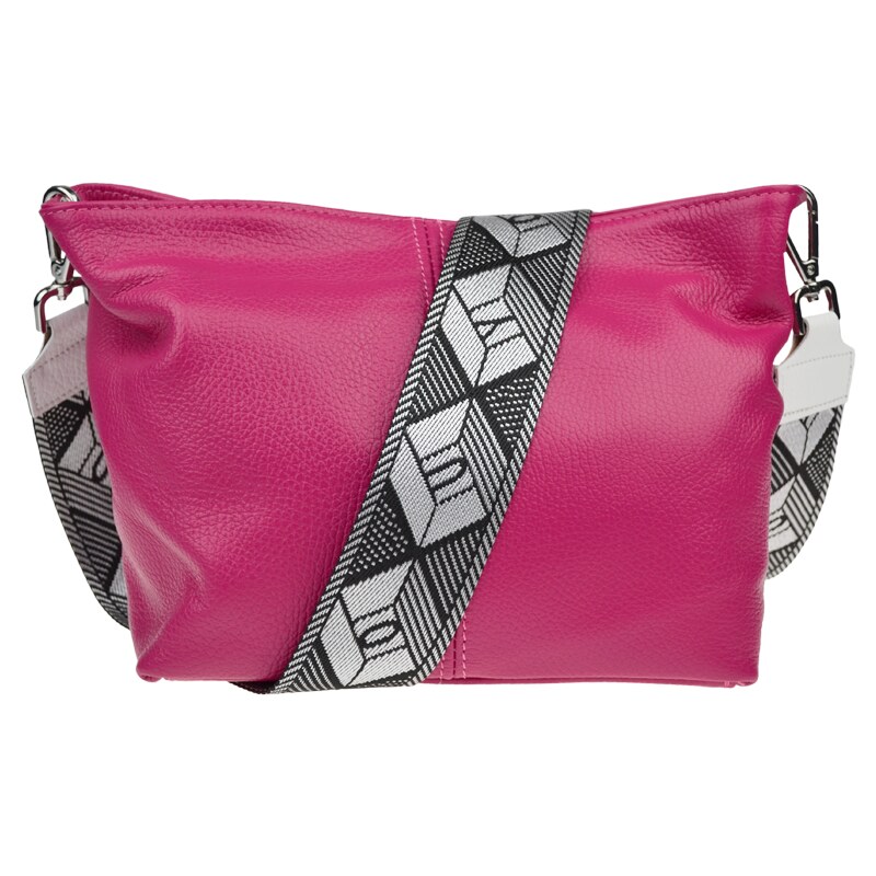 Ružová kožená talianska crossbody kabelka Batilda Fuxia s prídavným 50710109