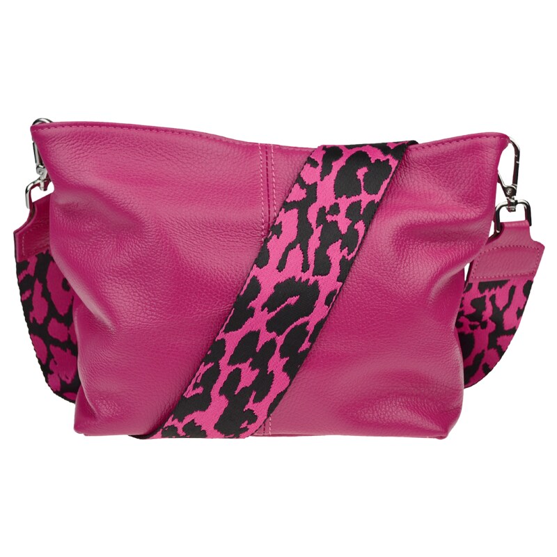 Ružová kožená talianska crossbody kabelka Batilda Fuxia s prídavným 50710107