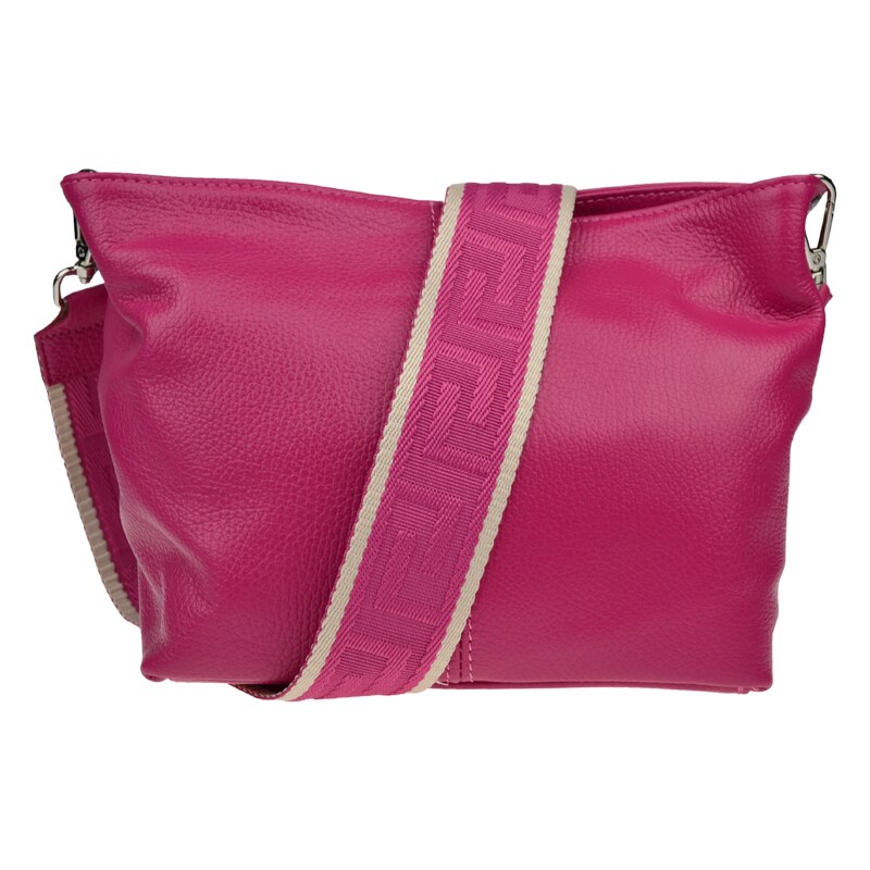 Ružová kožená talianska crossbody kabelka Batilda Fuxia s prídavným 50710105