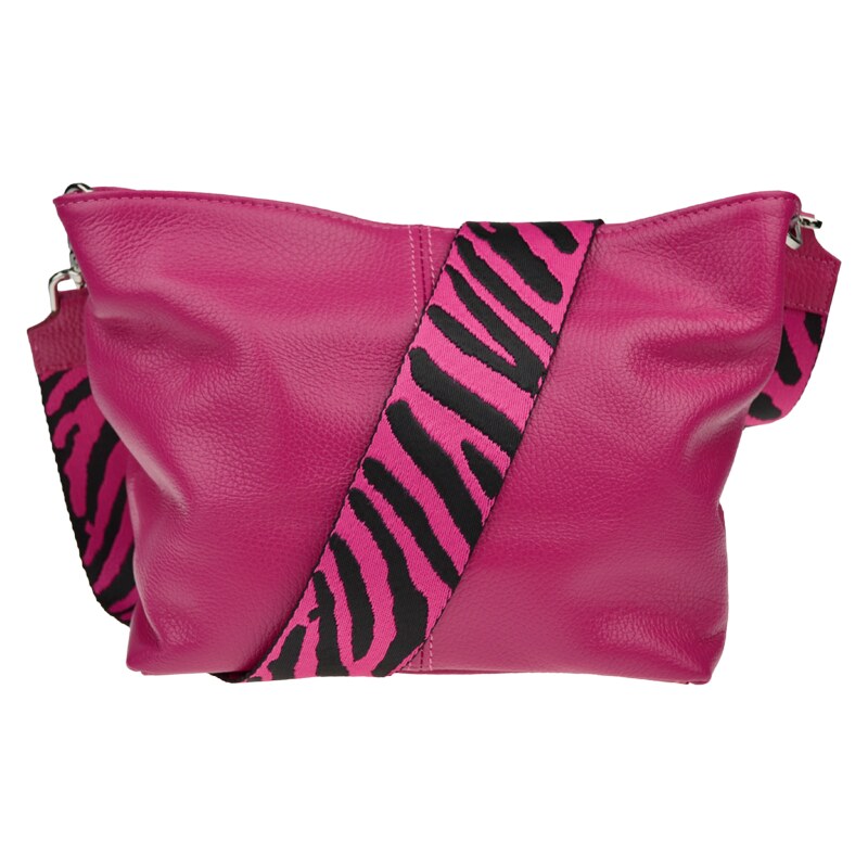 Ružová kožená talianska crossbody kabelka Batilda Fuxia s prídavným 50710106