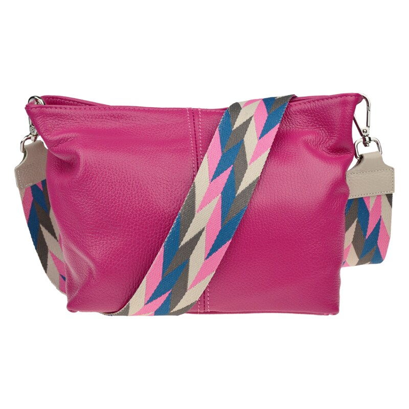 Ružová kožená talianska crossbody kabelka Batilda Fuxia s prídavným 50710110