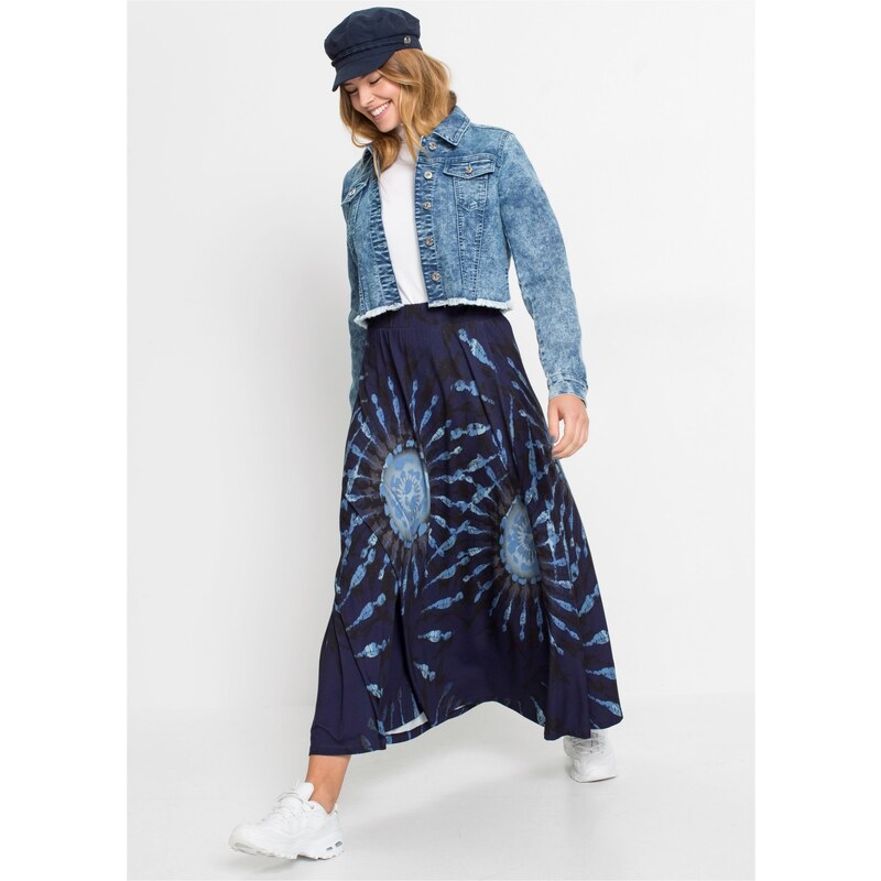 bonprix Úpletová sukňa, batikovaná, farba modrá