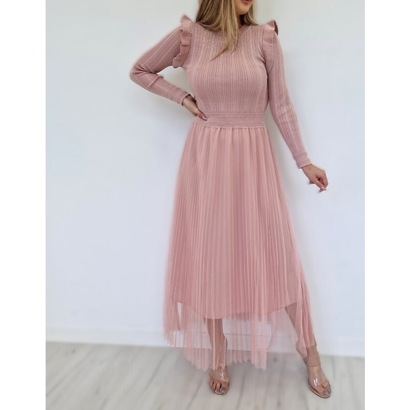 Dlhé šaty s tylovou sukňou - ružové