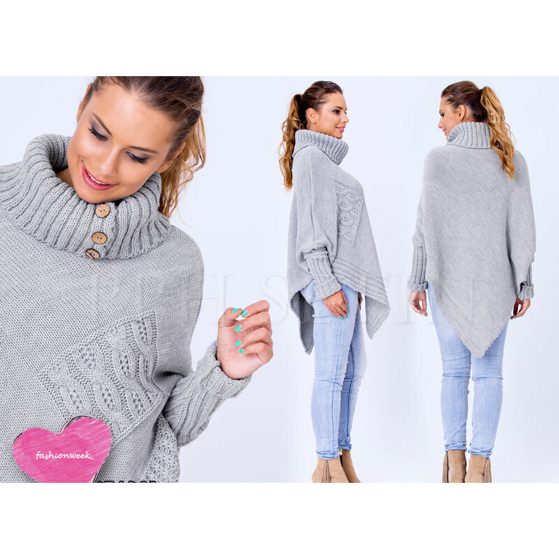 Fashionweek Luxusné Elegantné pončo s teplým rolákom s rukávmi 48749966