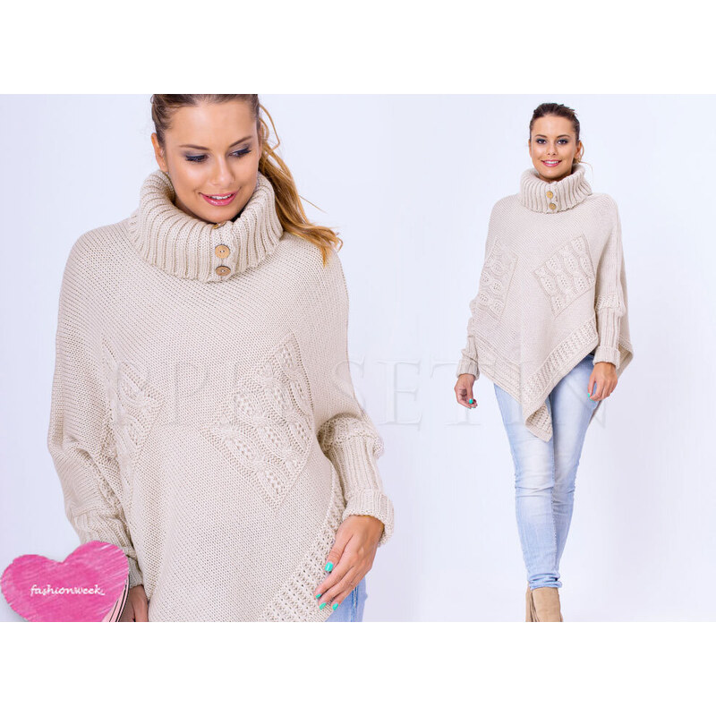 Fashionweek Luxusné Elegantné pončo s teplým rolákom s rukávmi 48749967