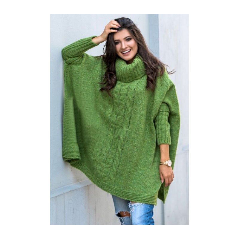 Fashionweek Pletené dámske pončo sveter s rolákom LUNA 48750312