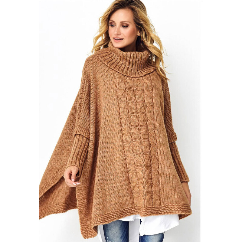 Fashionweek Pletené dámske pončo sveter s rolákom LUNA 48750477