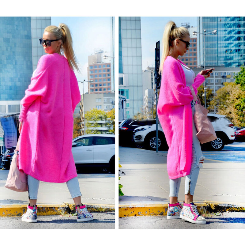 Fashionweek Dlhý vlnený cardigan, pletený kabát LEA