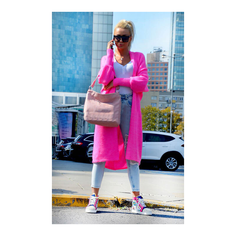 Fashionweek Dlhý vlnený cardigan, pletený kabát LEA