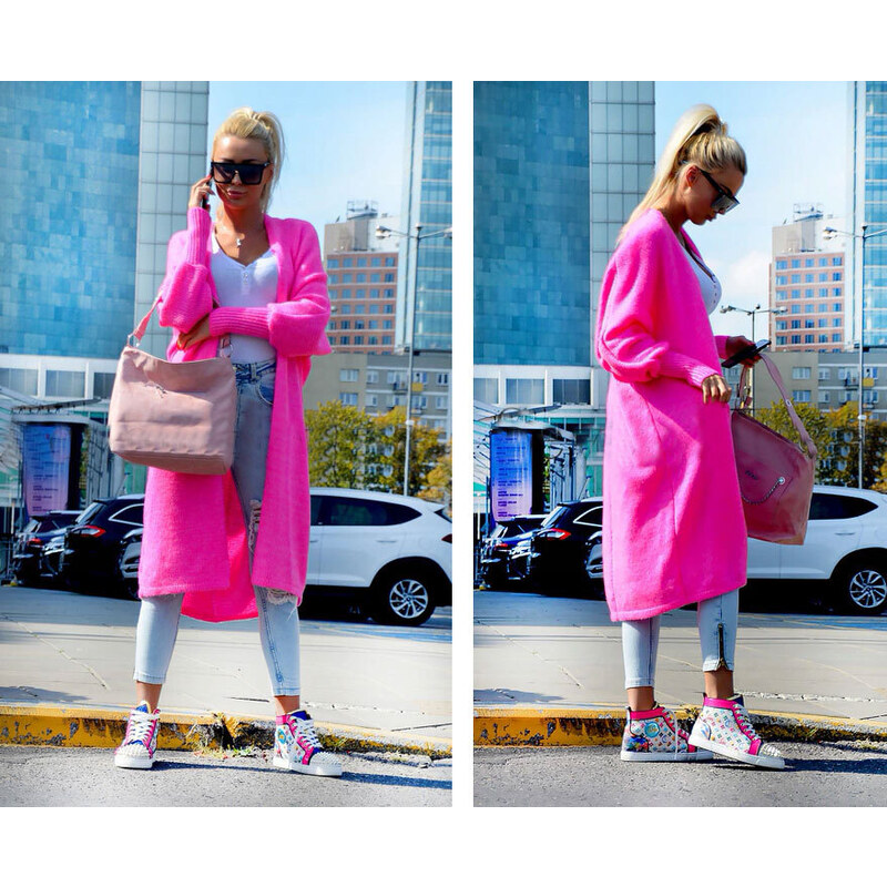 Fashionweek Dlhý vlnený cardigan, pletený kabát LEA