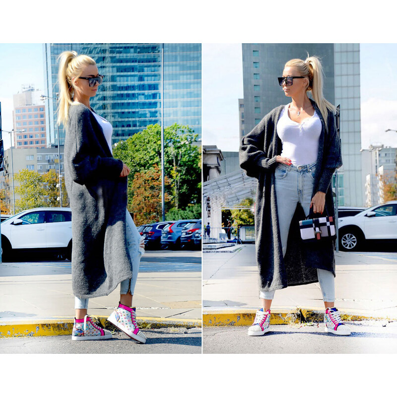 Fashionweek Dlhý vlnený cardigan, pletený kabát LEA