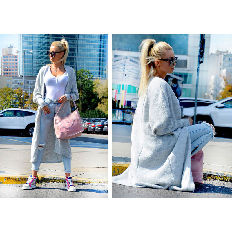 Fashionweek Dlhý vlnený cardigan, pletený kabát LEA