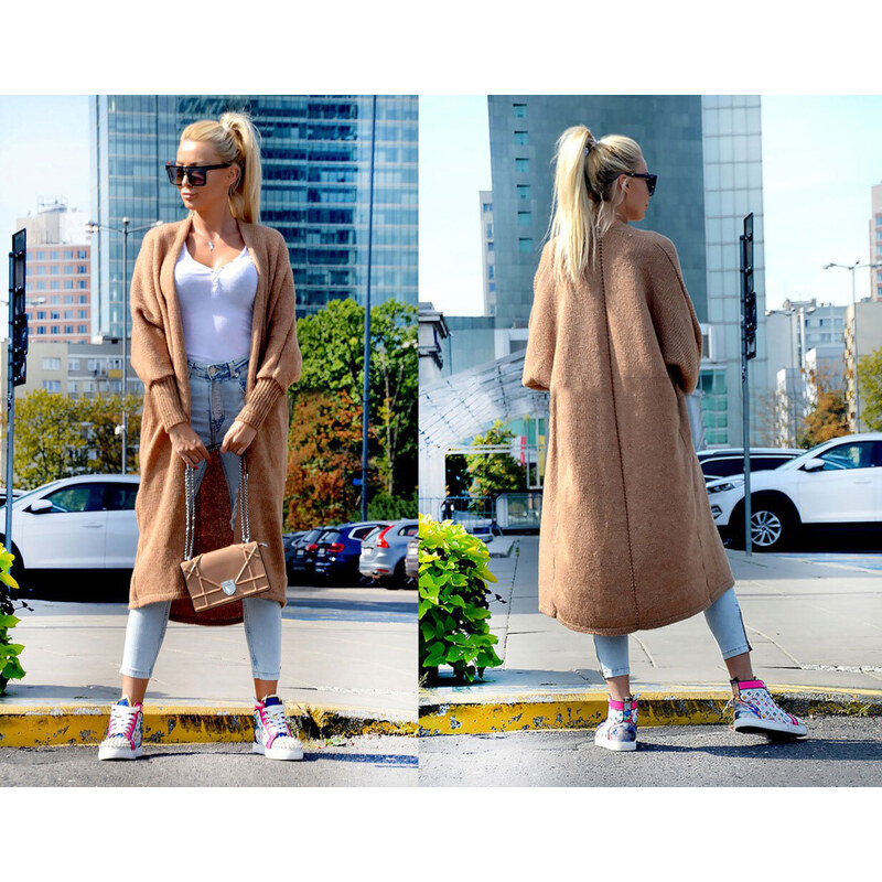Fashionweek Dlhý vlnený cardigan, pletený kabát LEA