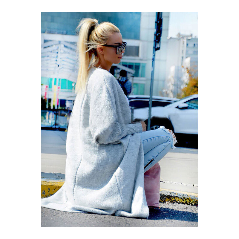 Fashionweek Dlhý vlnený cardigan, pletený kabát LEA